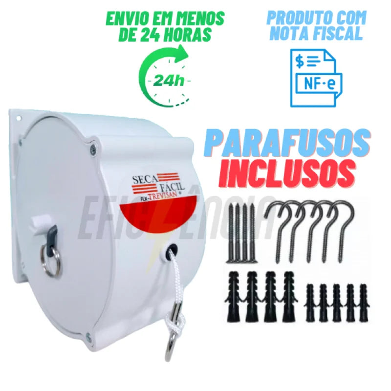 Corda de Varal Retrátil 30m Fácil de Secar