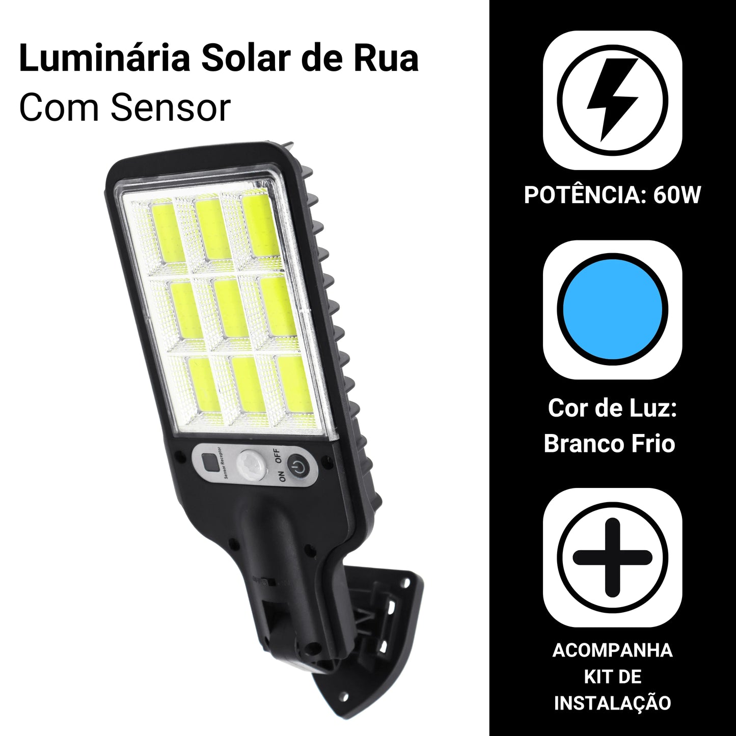 Mini Luminária Solar LED 60W com Sensor de Presença