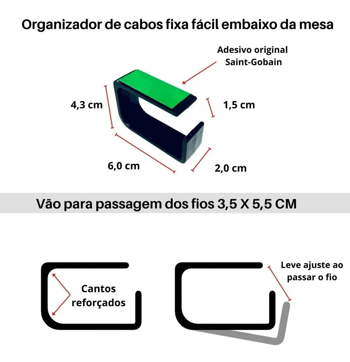 Organizador de Cabos Adesivo para Mesa