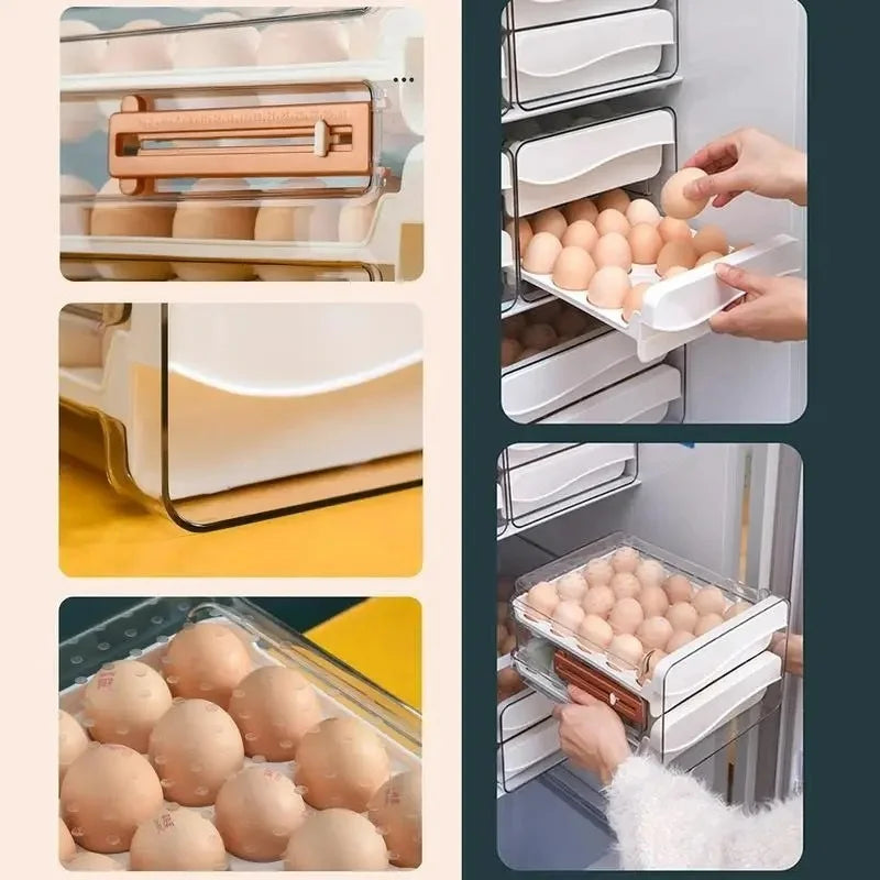 Rolagem automática Egg Rack Holder, caixa de armazenamento, Egg Basket Container, Organizador Rolldown Frigorífico, Double-Layer