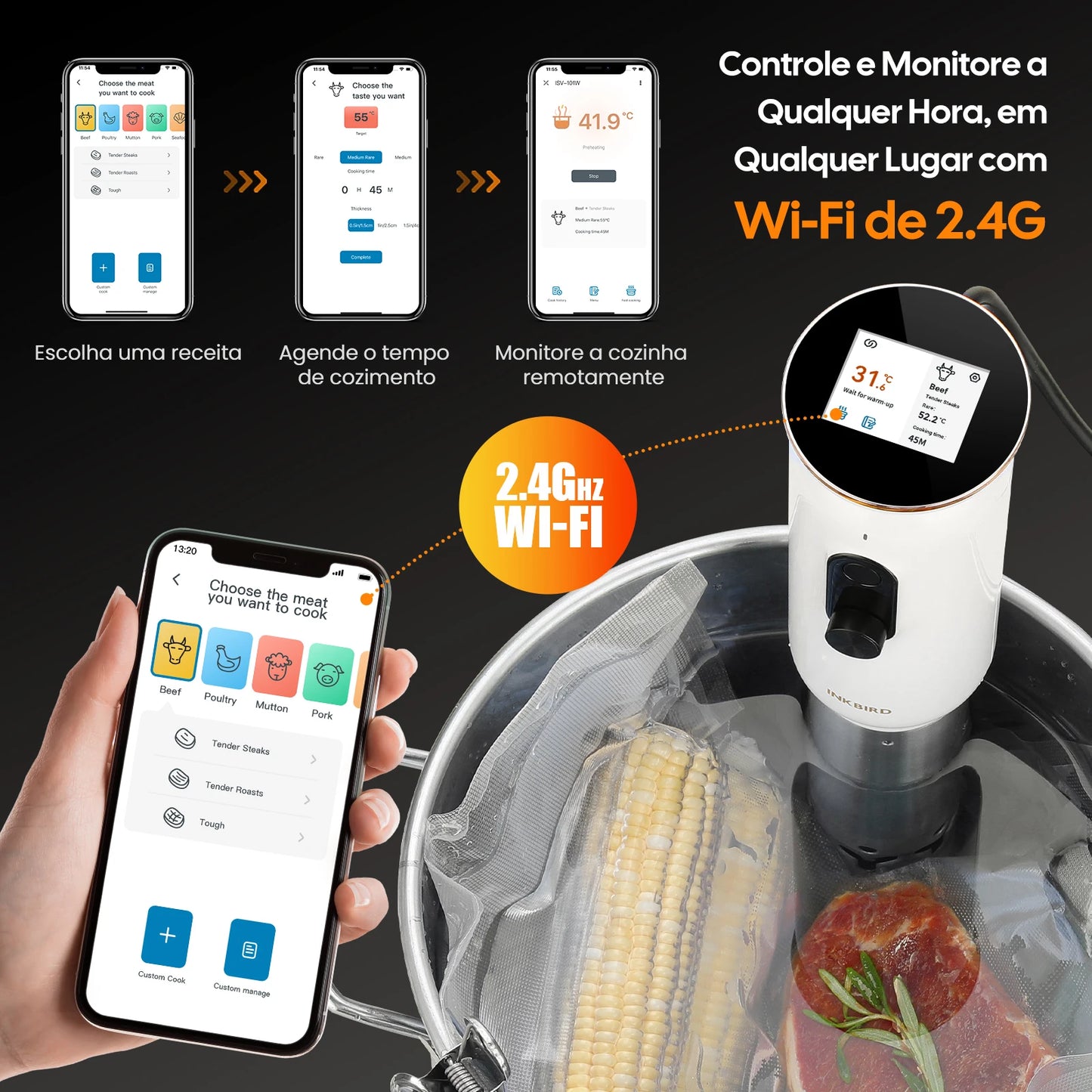 Máquina Sous Vide INKBIRD Wi-Fi 1000W com App e Circulação 3D