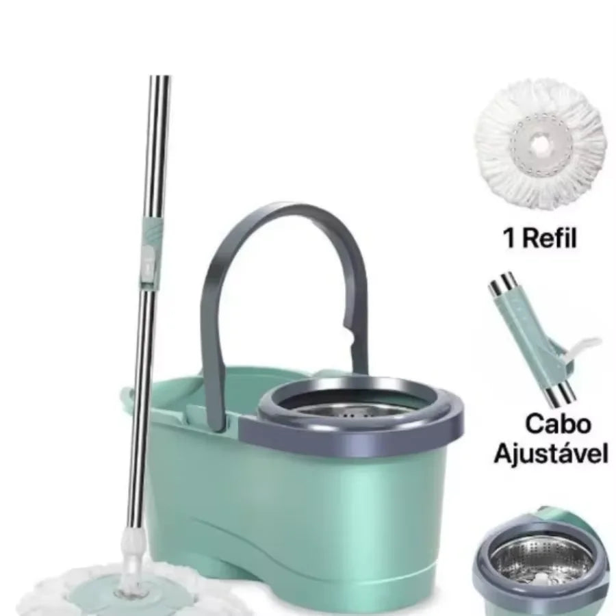 Mop 360º Rotativo com Balde Inox 12L e Cabo de 1,10m