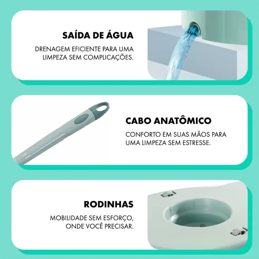 Mop 360º Rotativo com Balde Inox 12L e Cabo de 1,10m