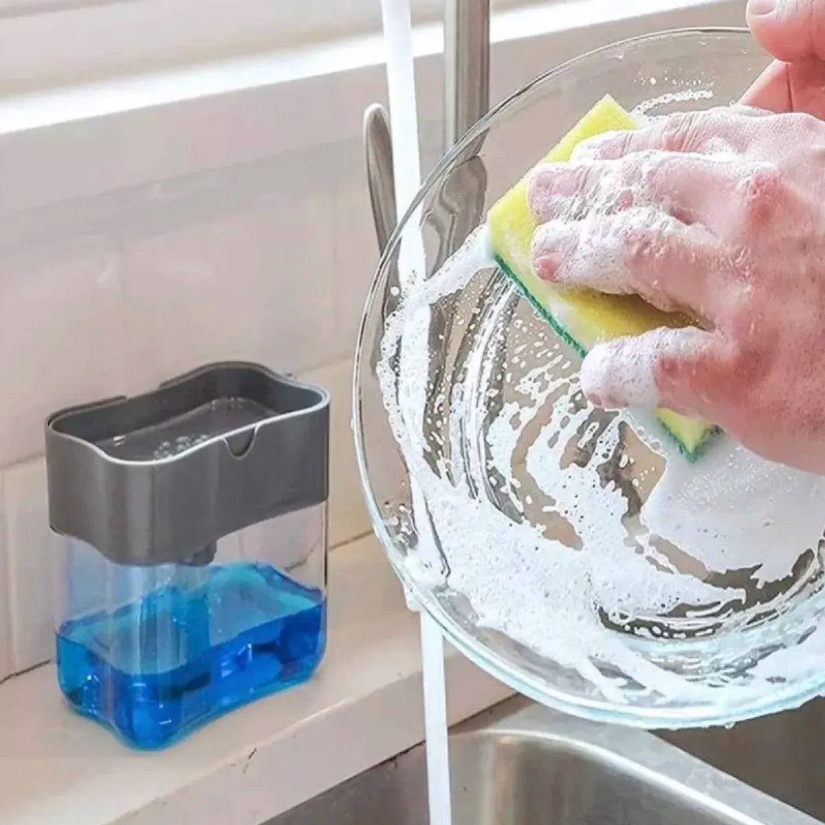 Dispenser 2 em 1 para Detergente com Suporte para Esponja