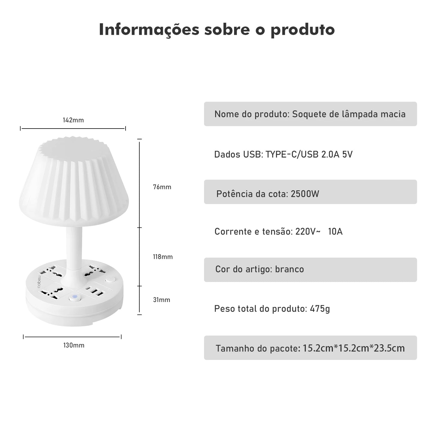 Luminária de Mesa com Tomada – LED 110–220V e Filtro de Linha