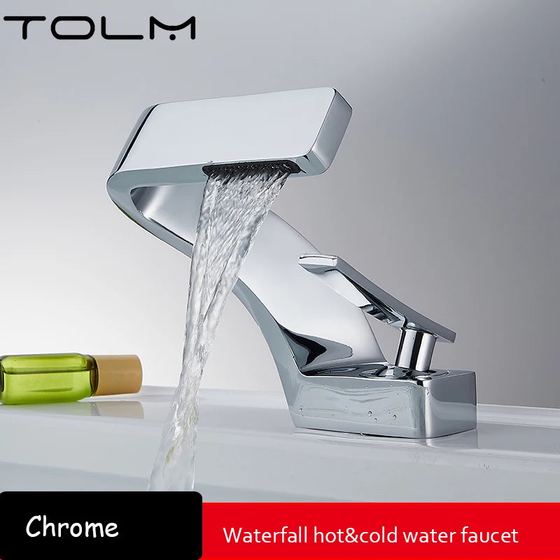 Torneira de Banheiro TOLM Branco/Cromado – Monocomando Cascata Água Quente e Fria