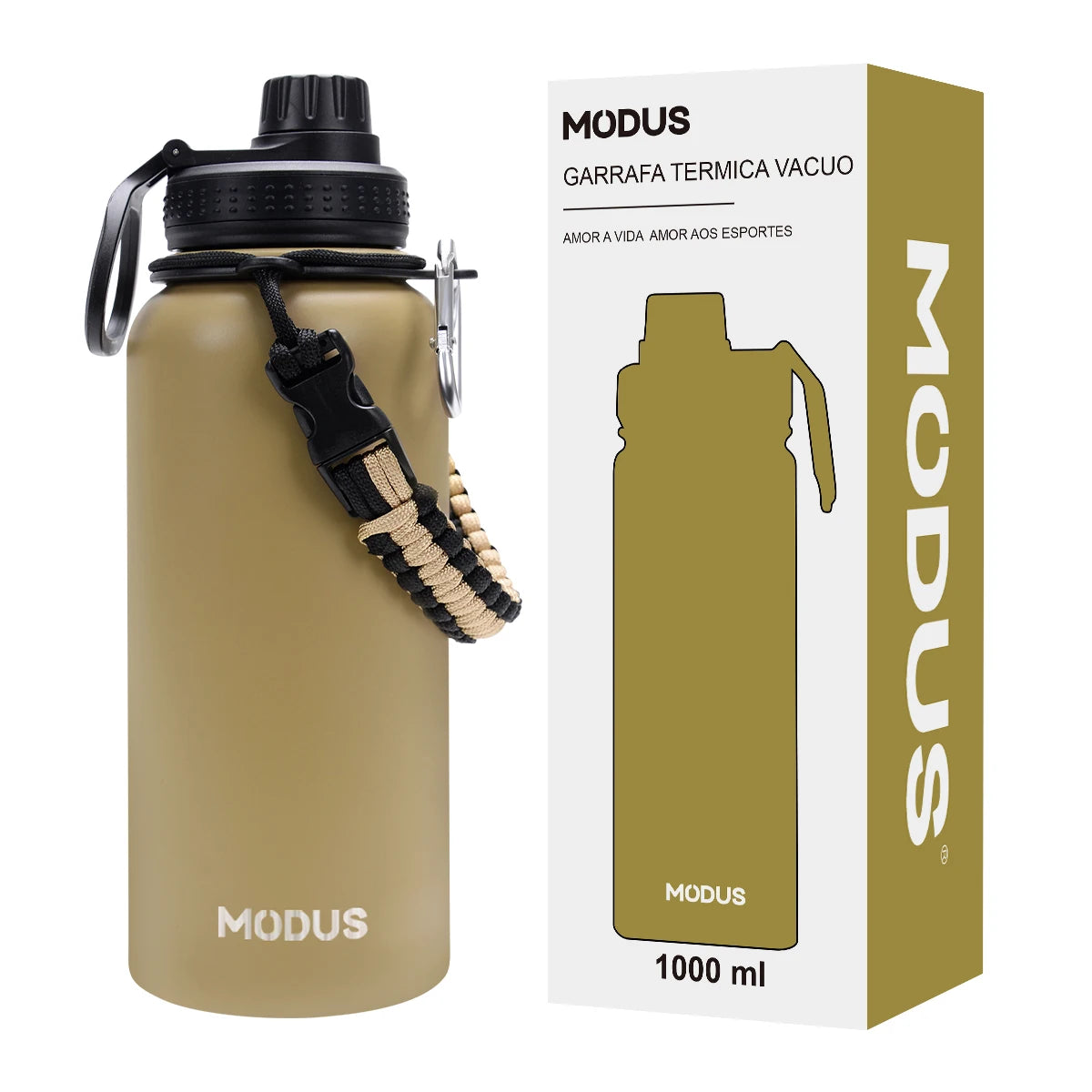 Garrafa de água Isolada Vacuum Aço Inoxidável,Garrafa Esportiva de Boca Larga,Tampa com Bico à Prova de Vazamentos,com Cordão