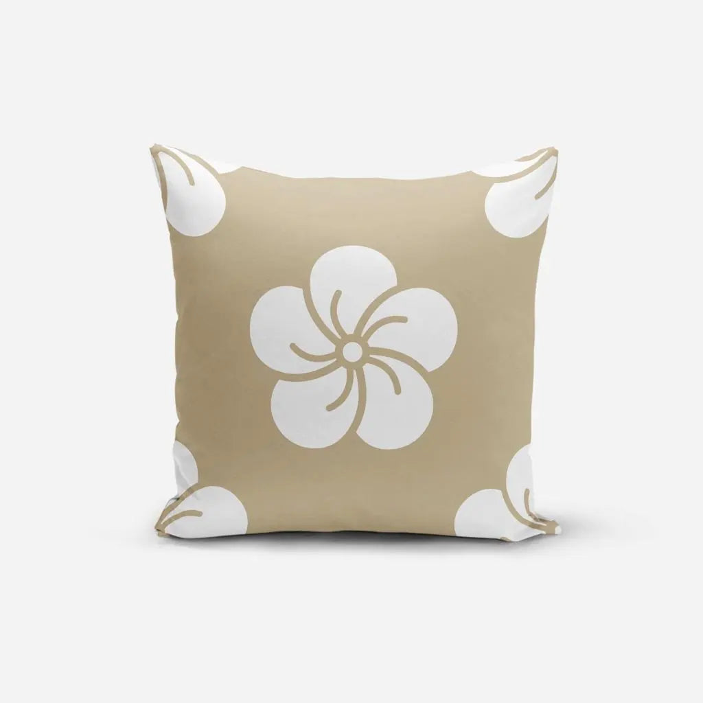Kit 4 Capas de Almofada Floral 45x45cm Bege-Yuzo