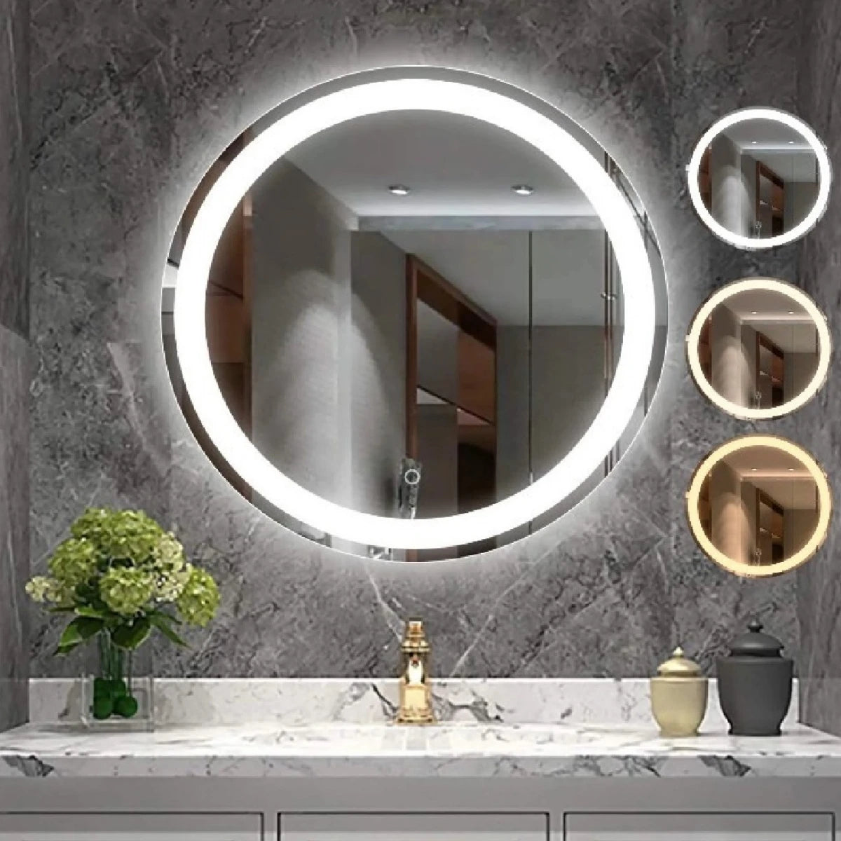 Espelho de Parede Redondo com Led Frontal Touch Bivolt 45cm