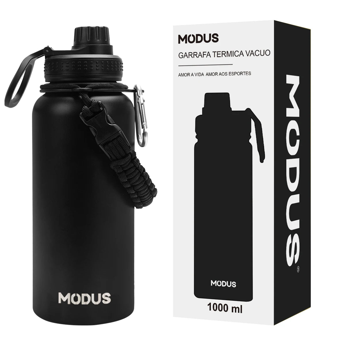 Garrafa de água Isolada Vacuum Aço Inoxidável,Garrafa Esportiva de Boca Larga,Tampa com Bico à Prova de Vazamentos,com Cordão