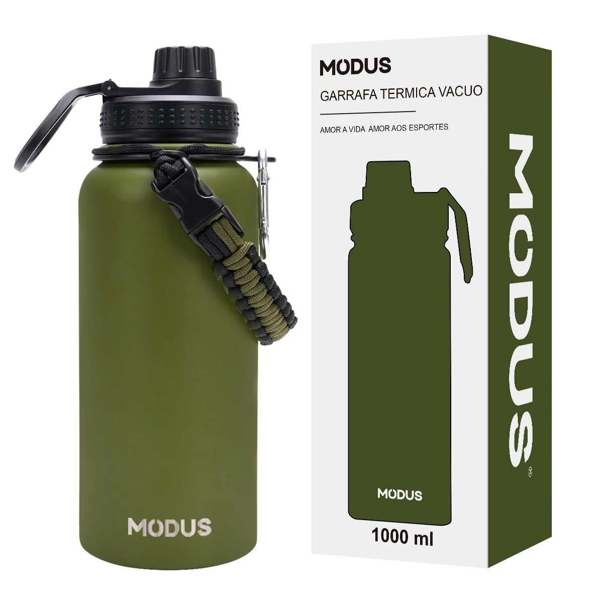 Garrafa de água Isolada Vacuum Aço Inoxidável,Garrafa Esportiva de Boca Larga,Tampa com Bico à Prova de Vazamentos,com Cordão