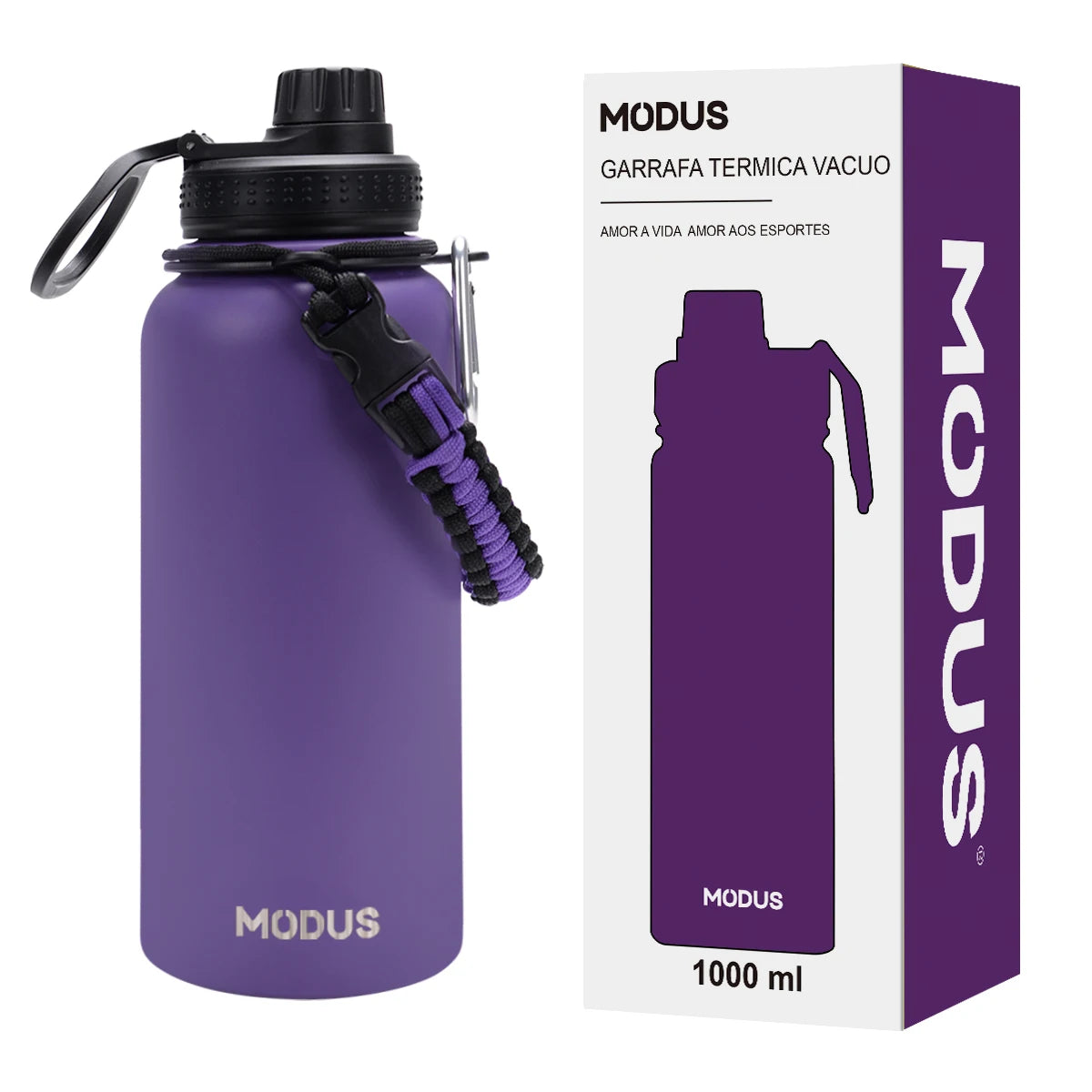 Garrafa de água Isolada Vacuum Aço Inoxidável,Garrafa Esportiva de Boca Larga,Tampa com Bico à Prova de Vazamentos,com Cordão