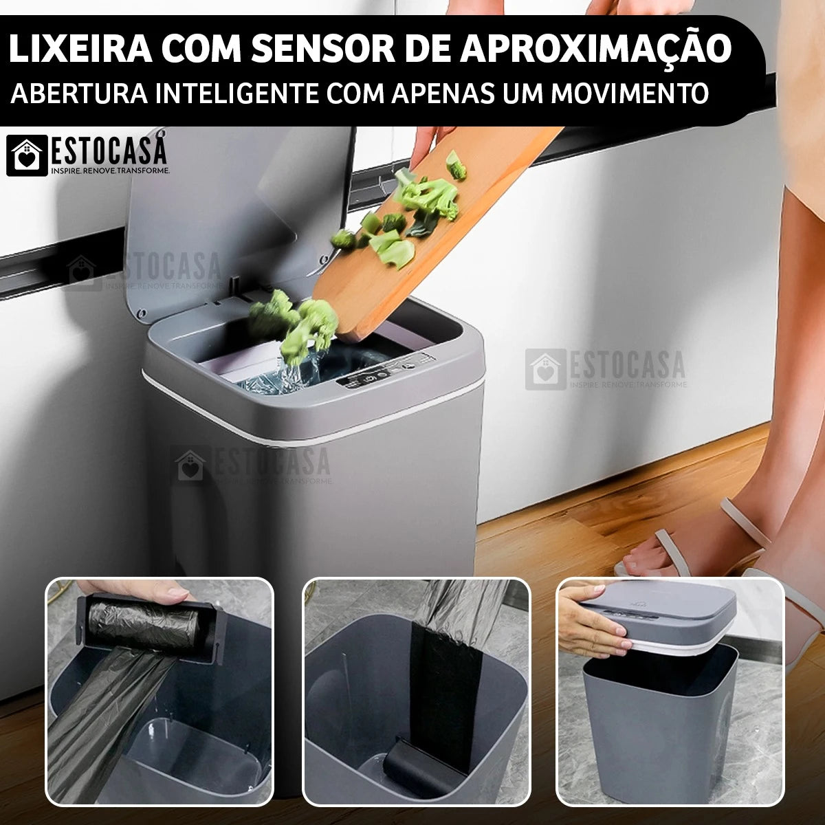 Lixeira Automática 14L com Sensor e Fechamento Inteligente