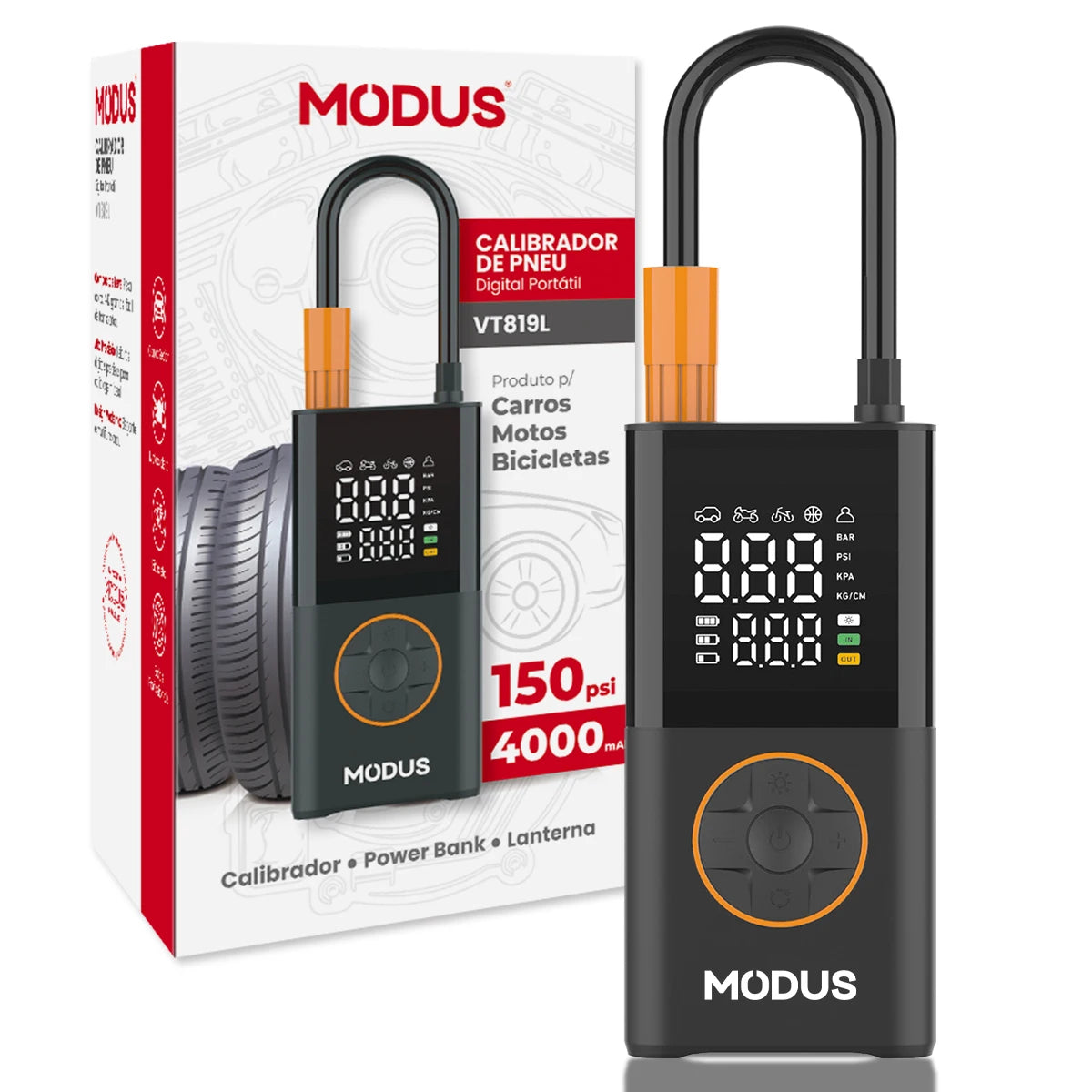 Mini Bomba De Ar Recarregável Portatil,Compressor De Ar Sem Fio,Encher Pneu Com Calibrador De Pneus E Luz De Emergência LED