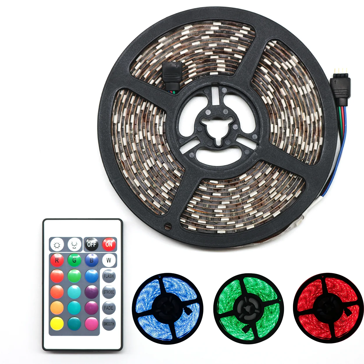Fita LED RGB 5050 5m IP65 com Controle e Fonte 12V