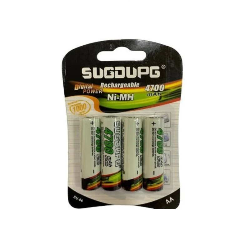 Pilhas AA Sugdupg Recarregáveis 4700mAh – Kit com 4 Unidades