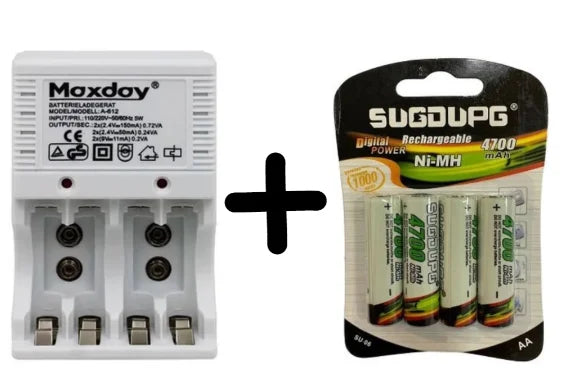 Kit Carregador com Pilhas Recarregáveis AA e AAA