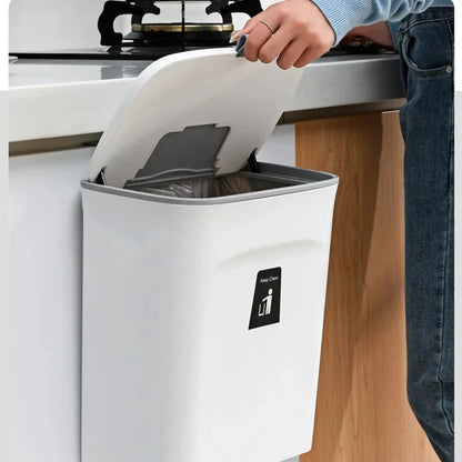 Lixeira Suspensa 9L com Tampa e Suporte Adesivo