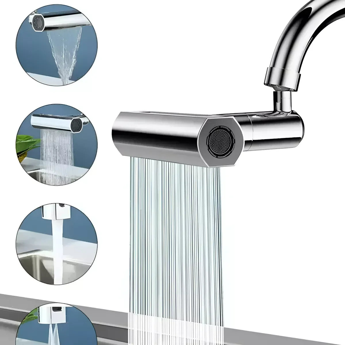 Extensor de Torneira 360° Inox – Arejador com 4 Modos