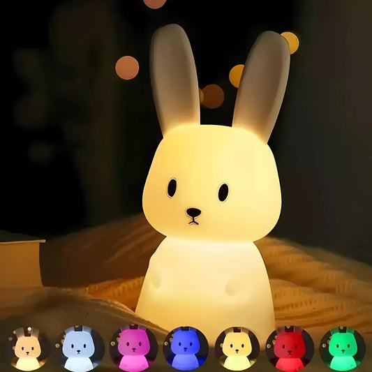 Luminária Mini Coelho de Silicone Touch LED Recarregável