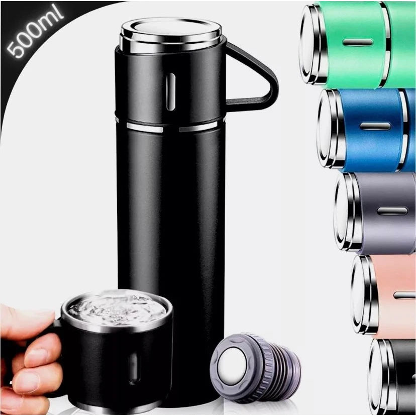 Kit Garrafa Térmica 500ml com 3 Xícaras – Vacuum Flask