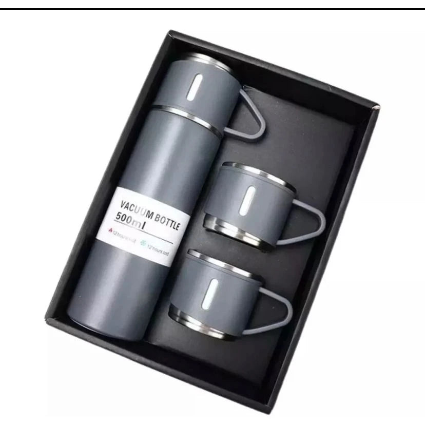 Kit Garrafa Térmica 500ml com 3 Xícaras – Vacuum Flask