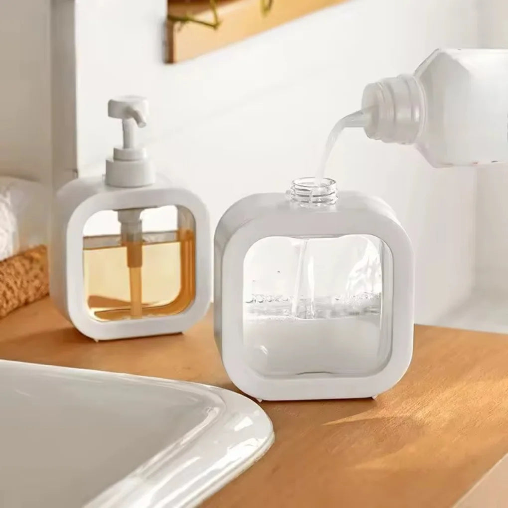 Dispenser de Sabão Líquido com Suporte Removível – Transparente e Branco