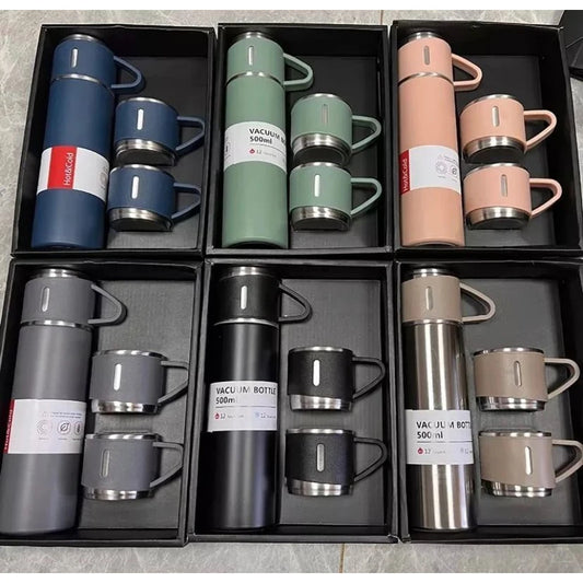 Kit Garrafa Térmica 500ml com 3 Xícaras – Vacuum Flask