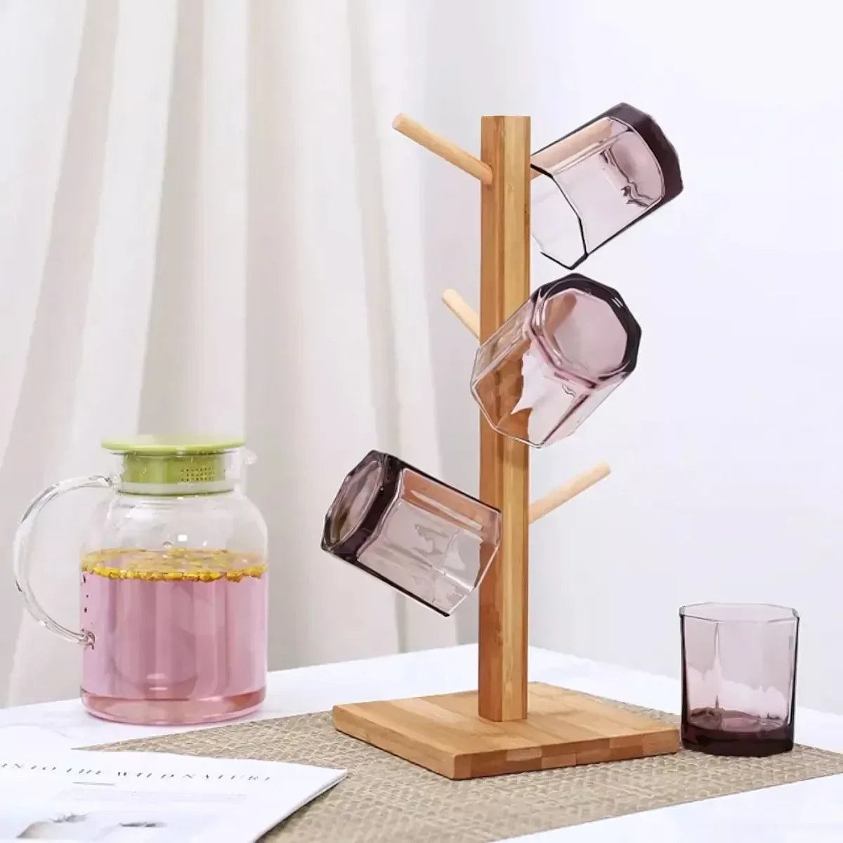 Suporte de Canecas em Bambu – 6 Postes Verticais