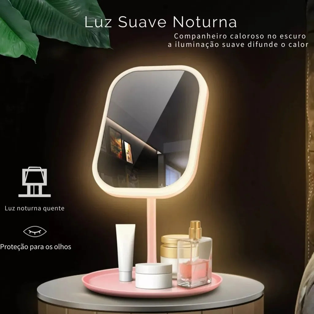 Espelho LED Dobrável com Aumento – Ideal para Maquiagem