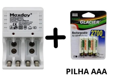 Kit Carregador com Pilhas Recarregáveis AA e AAA