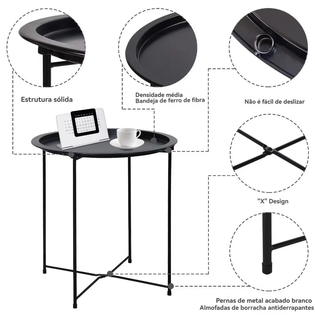 Mesa Auxiliar Metálica Desmontável 47x47x50cm – Design Moderno e Resistente