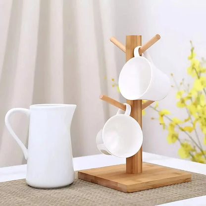 Suporte de Canecas em Bambu – 6 Postes Verticais
