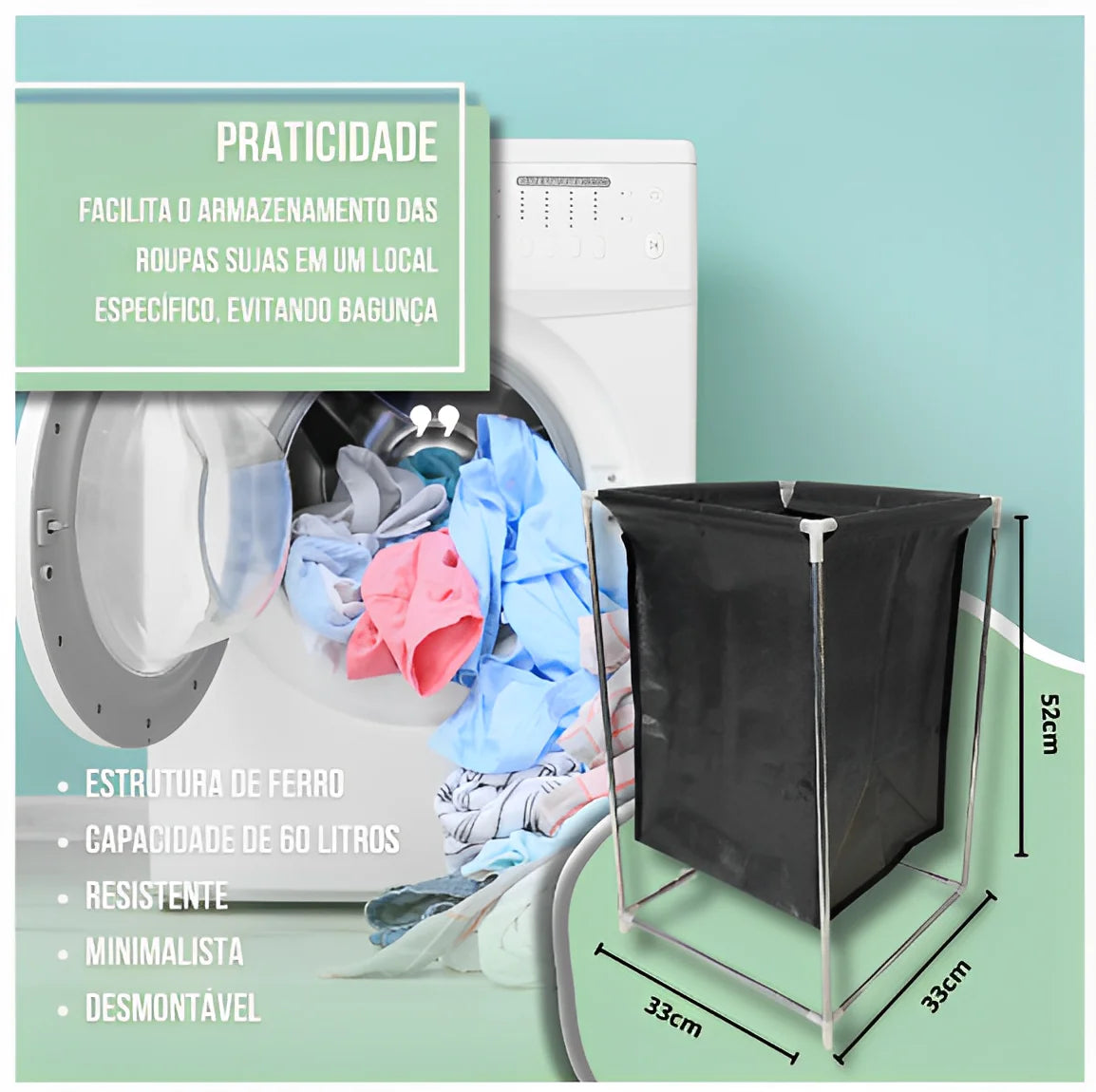 Cesto Organizador de Roupas Sujas Desmontável Minimalista