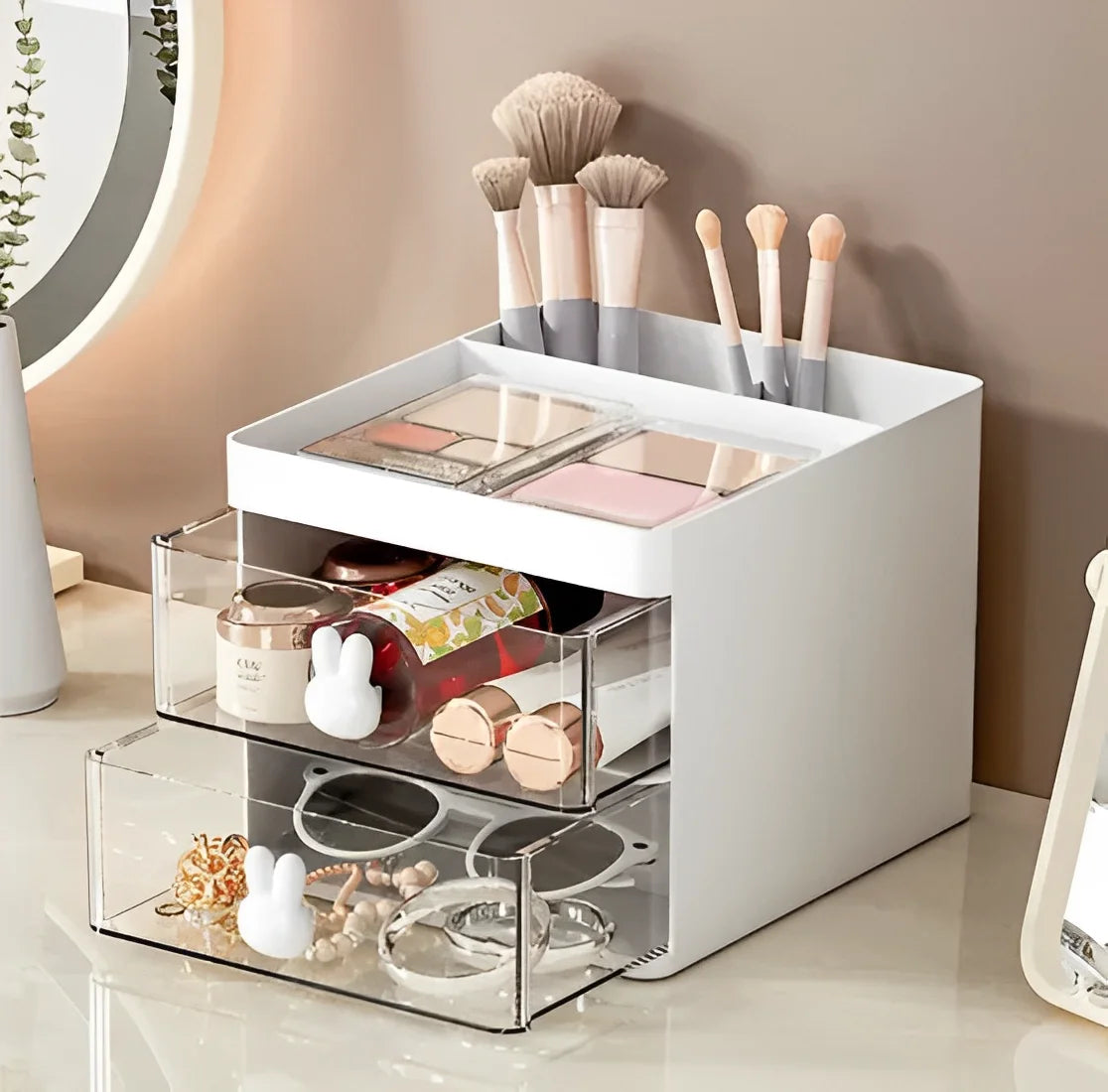 Organizador de Mesa Multifunções Coelho para Maquiagem e Escritório