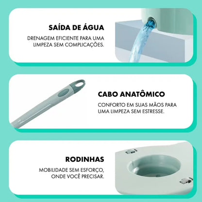 Mop 360º Rotativo com Balde Inox 12L e Cabo de 1,10m