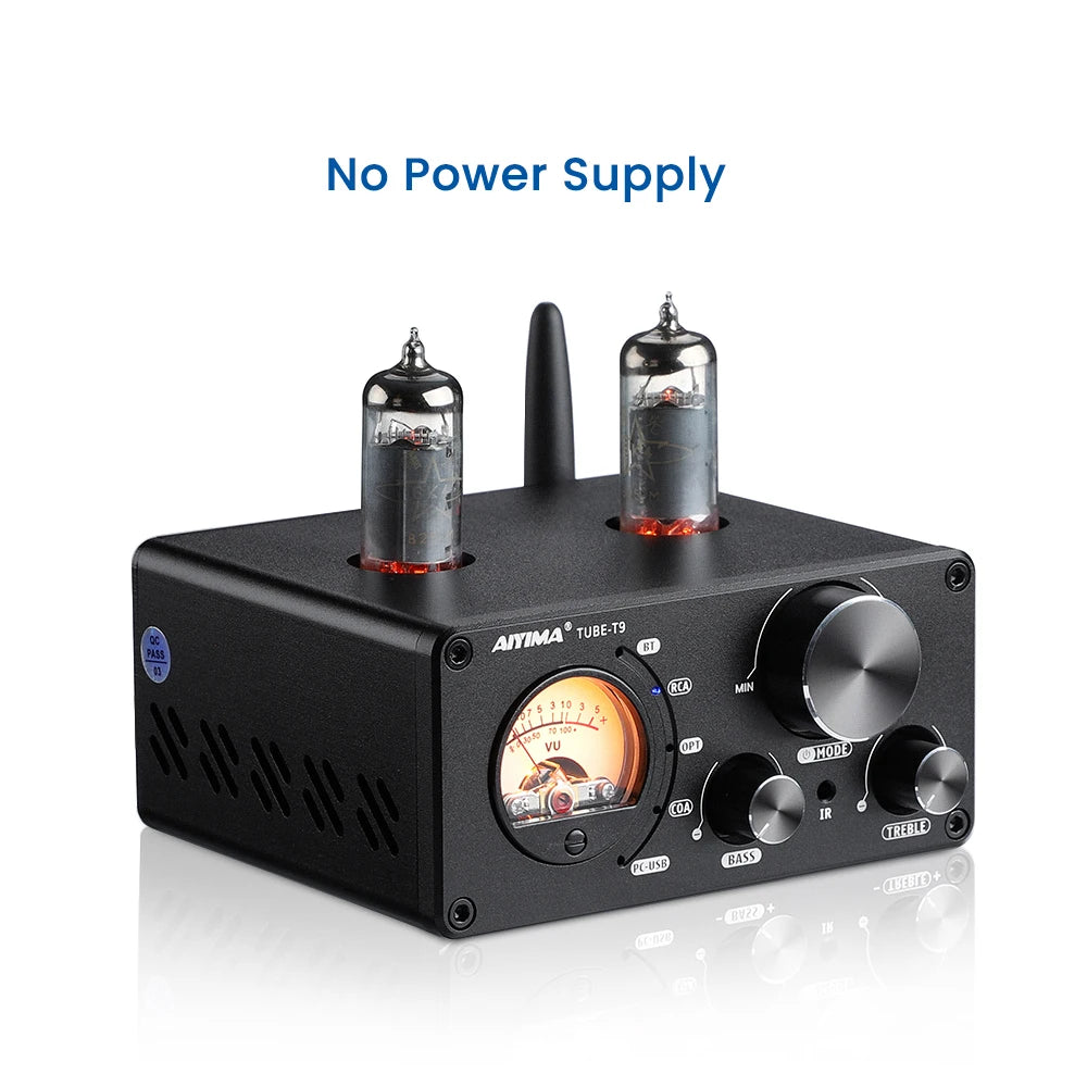 AIYIMA-Amplificador De Tubo De Vácuo, USB DAC Estéreo, HiFi Bluetooth 5.0, Coaxial OPT VU Amplificador De Medidor Alto-falante, Áudio T9