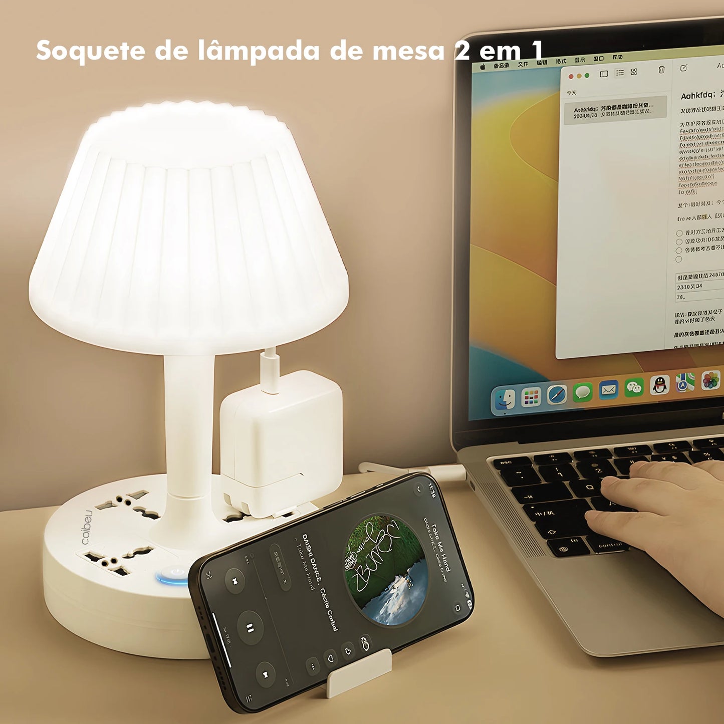 Luminária de Mesa com Tomada – LED 110–220V e Filtro de Linha