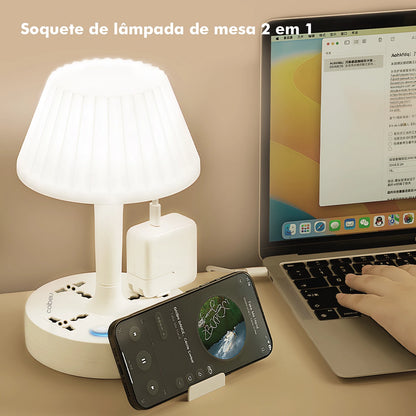 Luminária de Mesa com Tomada – LED 110–220V e Filtro de Linha