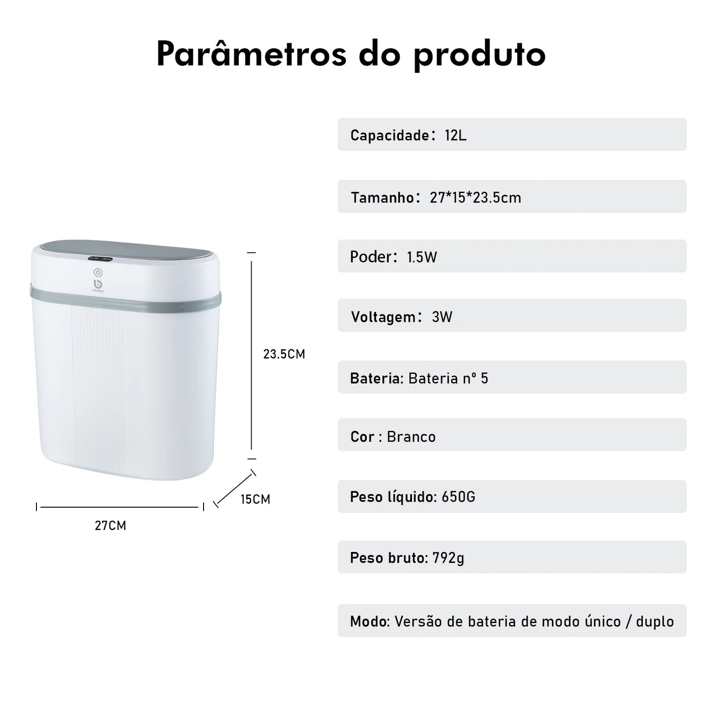 Lixeira Inteligente Automática com Sensor 12L