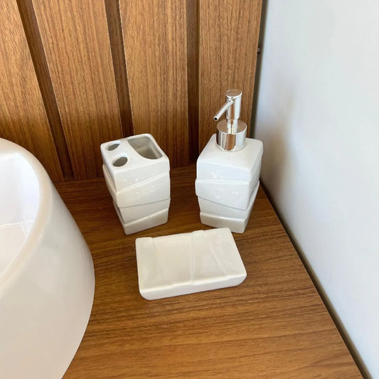 Kit de Banheiro 3 Peças Porcelana Esmerand Branco