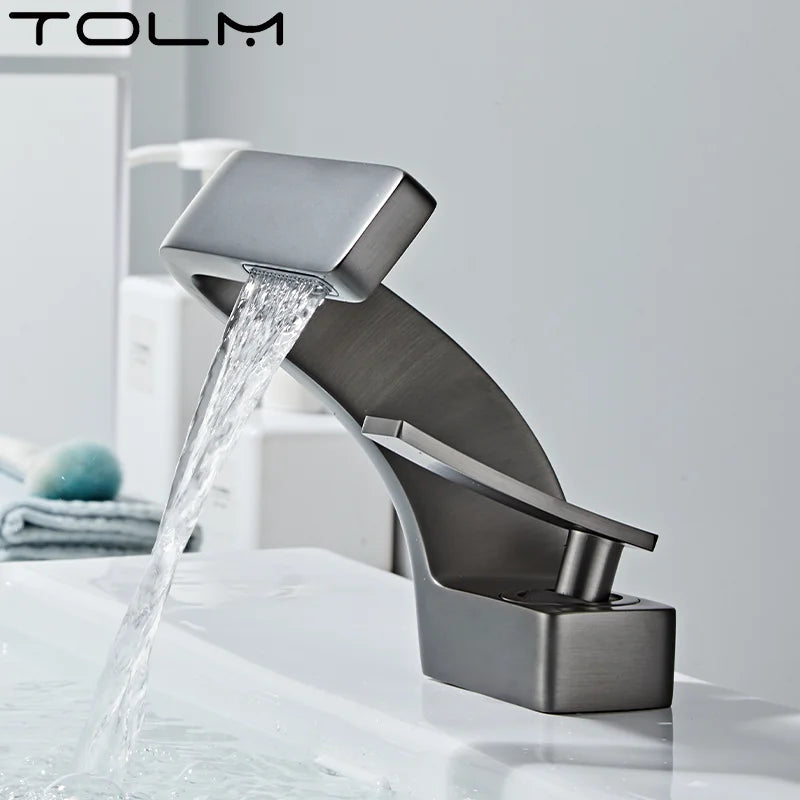 Torneira de Banheiro TOLM Branco/Cromado – Monocomando Cascata Água Quente e Fria