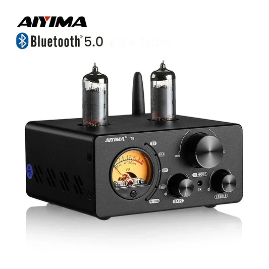 AIYIMA-Amplificador De Tubo De Vácuo, USB DAC Estéreo, HiFi Bluetooth 5.0, Coaxial OPT VU Amplificador De Medidor Alto-falante, Áudio T9