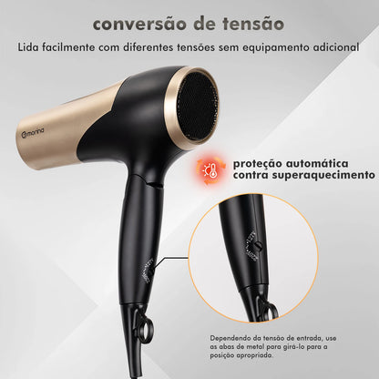 Secador de Cabelo Profissional 1800W – 110/220V Preto e Dourado