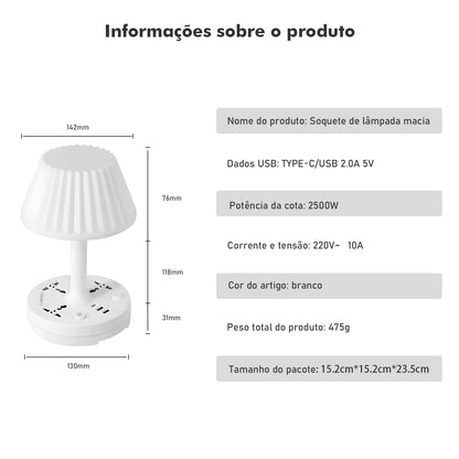 Luminária de Mesa com Tomada – LED 110–220V e Filtro de Linha