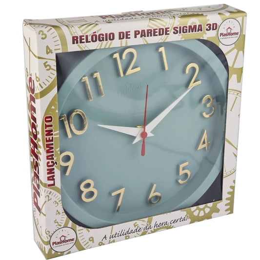 Relógio de Parede 3D Sigma Ciano e Dourado