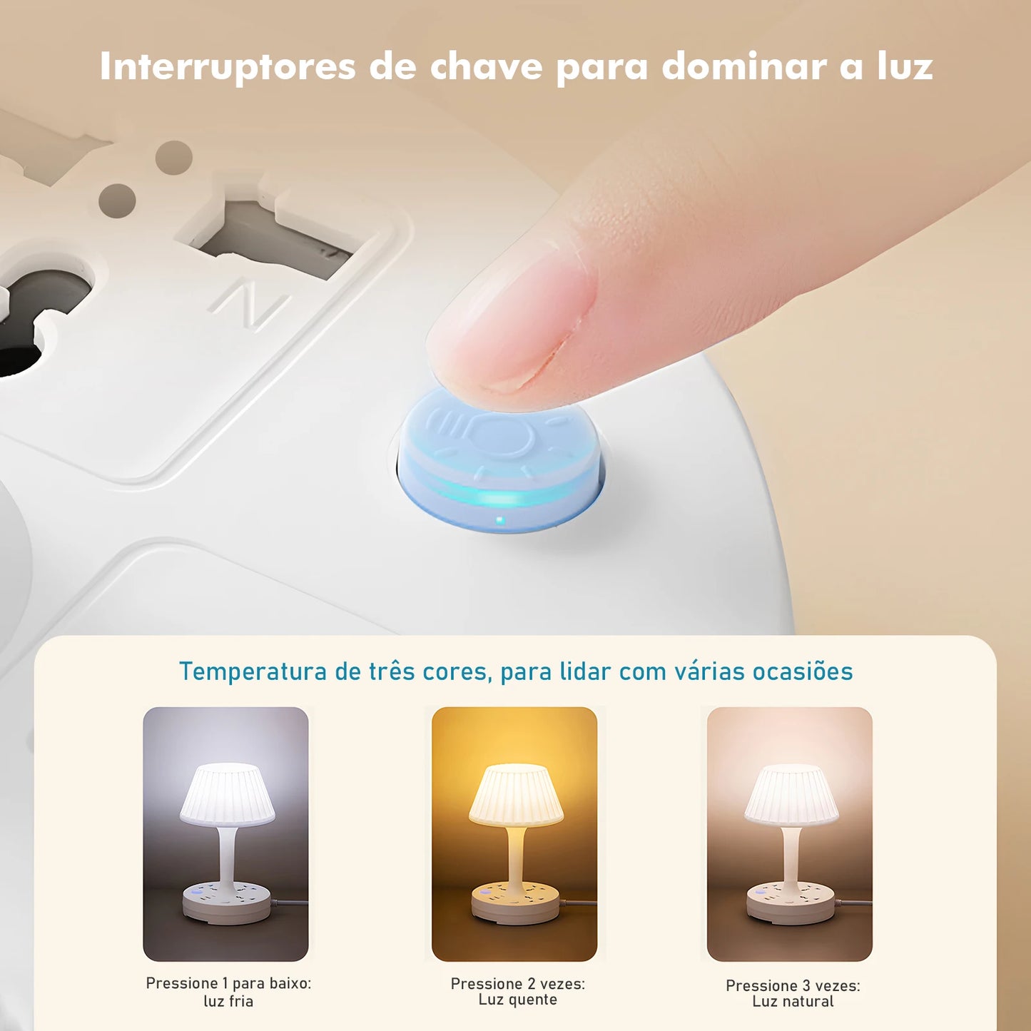 Luminária de Mesa com Tomada – LED 110–220V e Filtro de Linha