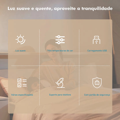 Luminária de Mesa com Tomada – LED 110–220V e Filtro de Linha