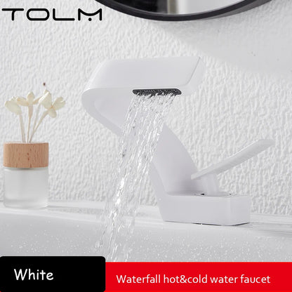 Torneira de Banheiro TOLM Branco/Cromado – Monocomando Cascata Água Quente e Fria