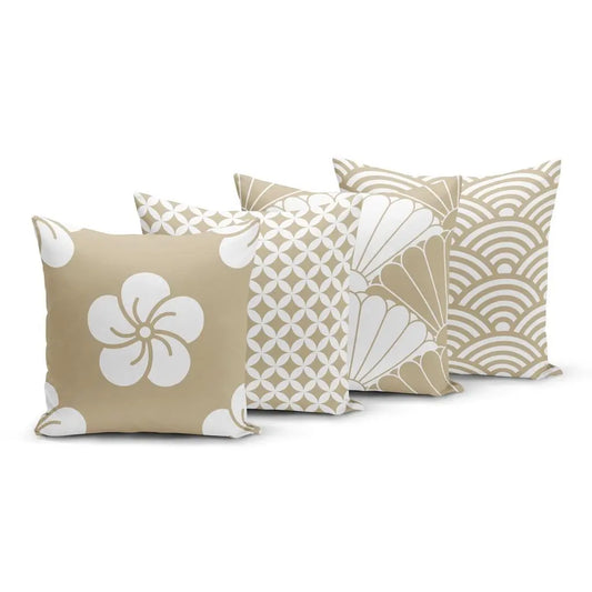 Kit 4 Capas de Almofada Floral 45x45cm Bege-Yuzo